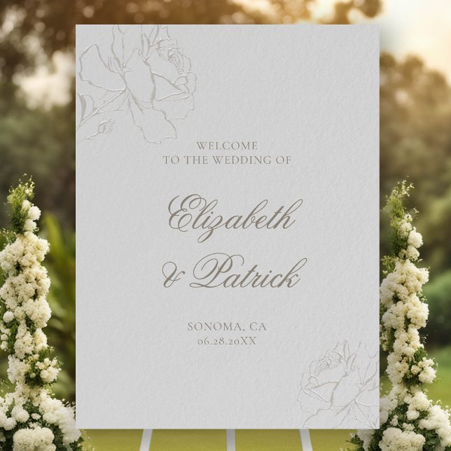 Roses Formal Modern Classic Ivory Wedding Welcome Foam Board (roses welcome sign faux embossed ivory formal modern classic elegant black tie traditional)