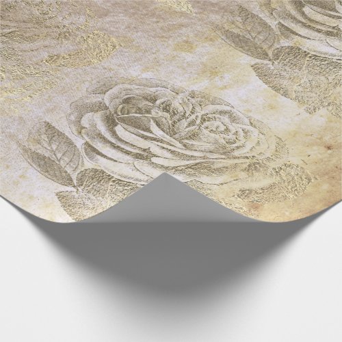 Roses Foxier Gold Pearly Metallic Floral Grungy Wrapping Paper