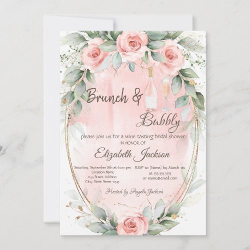 RosesFrame Brunch  Bubbly Bridal Shower  Invitation