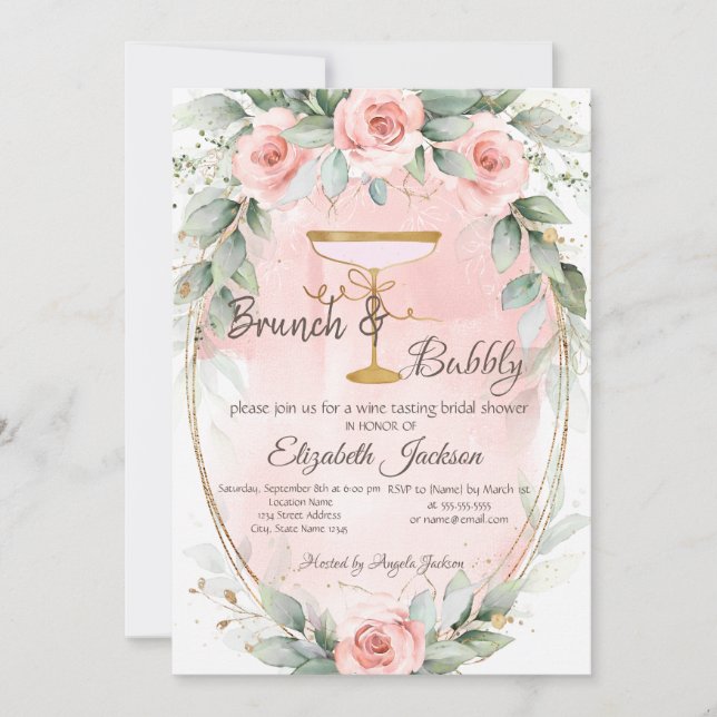 Roses,Frame Glass Brunch & Bubbly  Invitation (Front)
