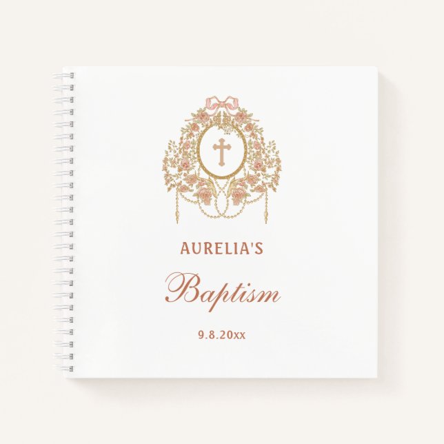 Roses Frame Holy Cross Baptism Guest Book (Front)