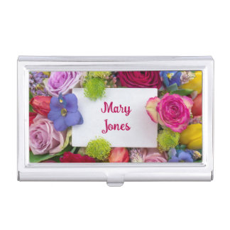 Roses Framed Text Box Personalized Business Card Case
