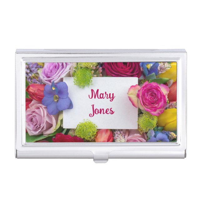 Roses Framed Text Box Personalized Business Card Case (Front)