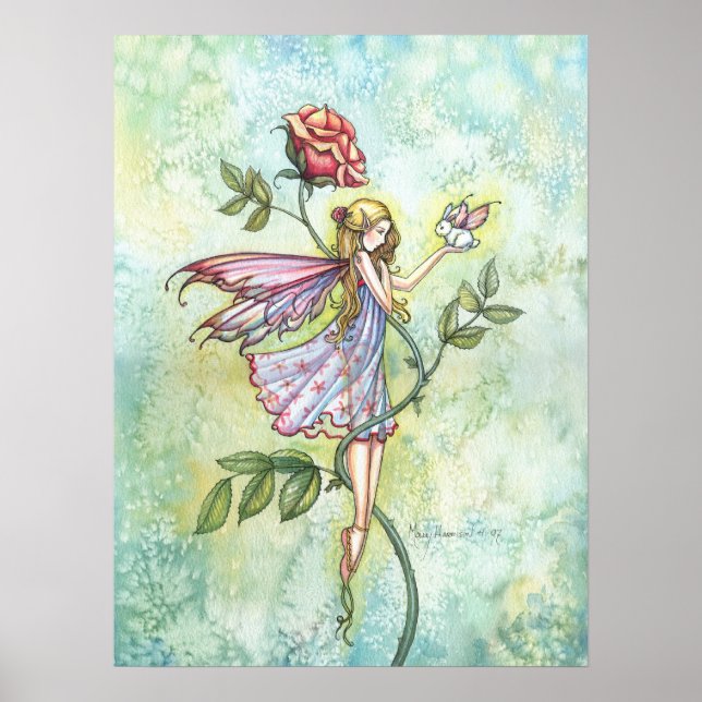 Rose's Friend Flower Fairy and Bunny Art Poster (Front)