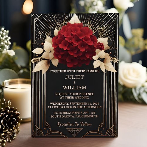 Roses Garden Diamond Red Black And Gold Wedding Foil Invitation