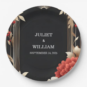 Roses Garden Diamond Red Black And Gold Wedding Paper Plates