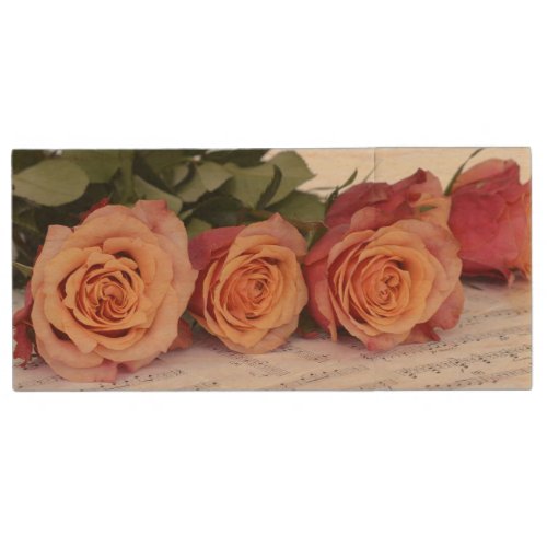 Roses Garden Flower Music Notes  Wood Flash Drive