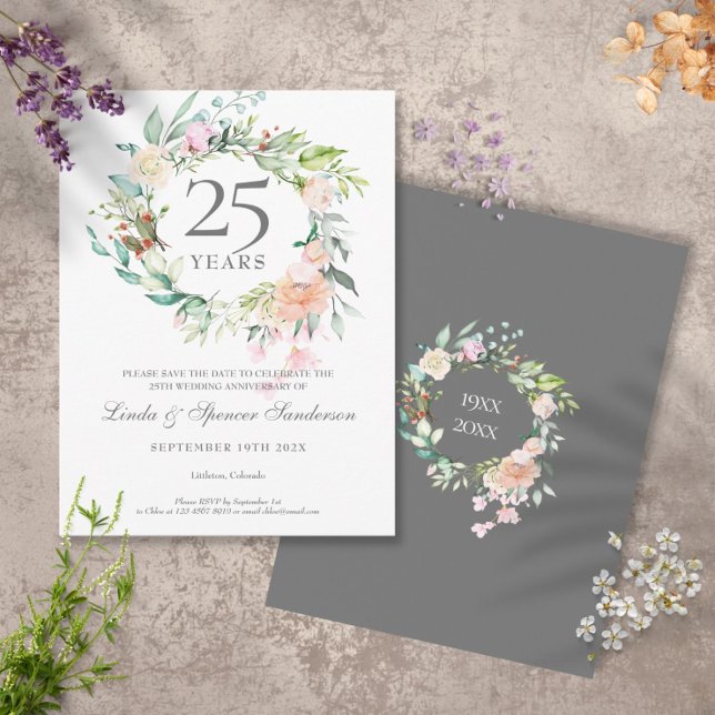 Roses Garland 25th Anniversary Save the Date Announcement Postcard