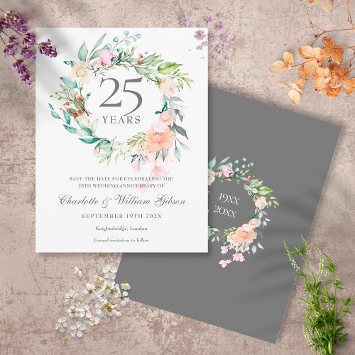Roses Garland 25th Anniversary Save the Date Postcard