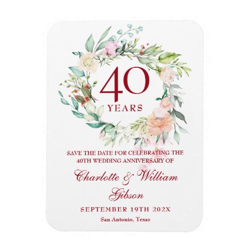 Roses Garland 40th Anniversary Save the Date Magnet