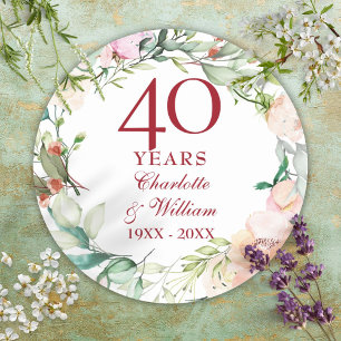 Roses Garland 40th Ruby Wedding Anniversary Classic Round Sticker