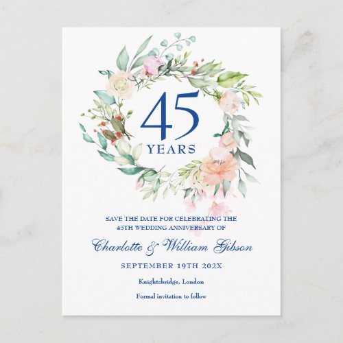 Roses Garland 45th 65th Anniversary Save the Date Announcement Postcard