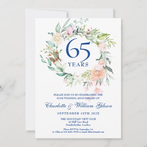 Roses Garland 45th 65th Wedding Anniversary Invitation | Zazzle