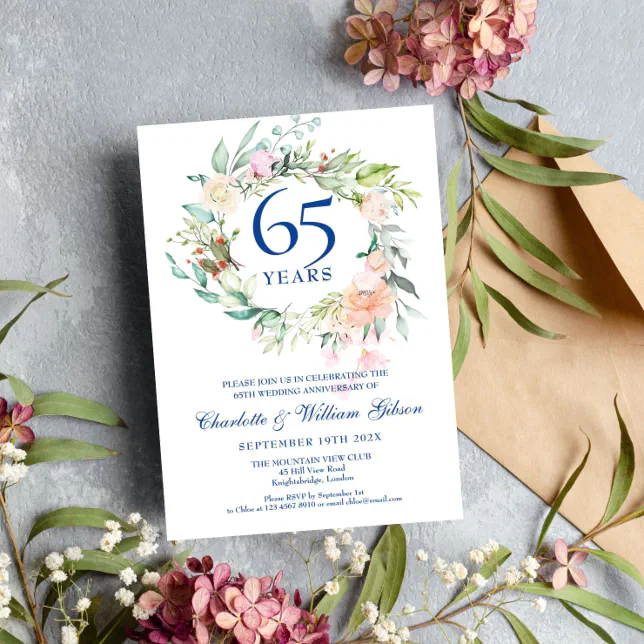 Roses Garland 45th 65th Wedding Anniversary Invitation | Zazzle