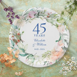 Roses Garland 45th 65th Wedding Anniversary Paper Plates<br><div class="desc">Featuring a delicate watercolor floral garland,  this chic botanical 45th or 65th wedding anniversary paper plate can be personalised with your special anniversary details in elegant sapphire blue typography. Designed by Thisisnotme©</div>