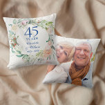 Roses Garland 45th 65th Wedding Anniversary Photo Throw Pillow<br><div class="desc">Featuring a delicate watercolor floral garland,  this chic botanical 45th or 65th wedding anniversary keepsake pillow can be personalised with your special anniversary details set in elegant sapphire blue typography and your photo on the reverse. Designed by Thisisnotme©</div>