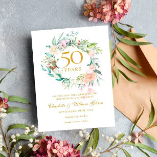 Roses Garland 50th Anniversary Save the Date Announcement Postcard