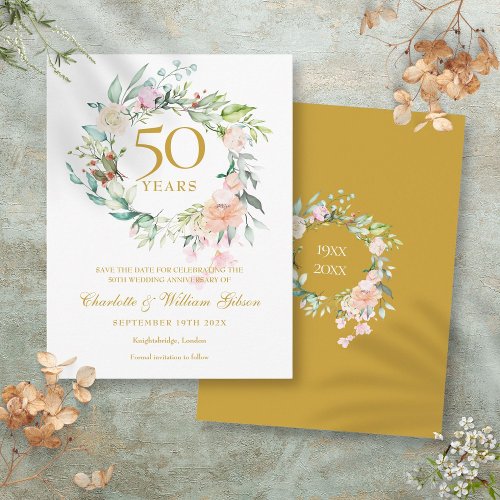 Roses Garland 50th Anniversary Save the Date Postcard