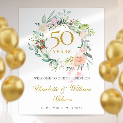 Roses Garland 50th Anniversary Welcome Sign