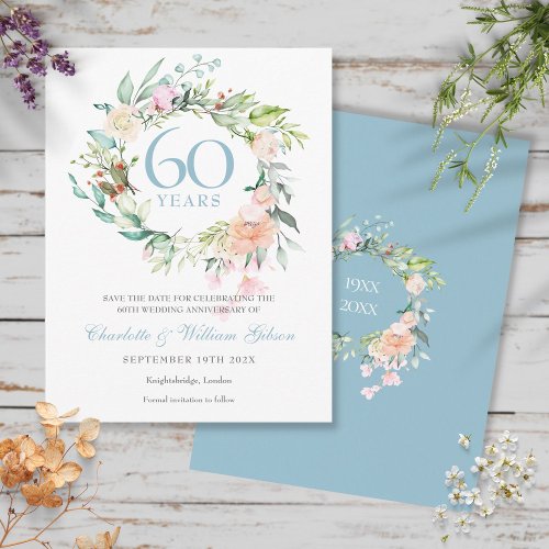 Roses Garland 60th Anniversary Save the Date Announcement Postcard
