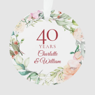 Roses Garland Floral 40th Ruby Wedding Anniversary Ornament