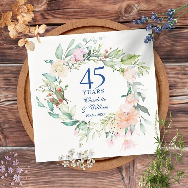 Roses Garland Floral 45th 65th Wedding Anniversary Napkins (Creator Uploaded)