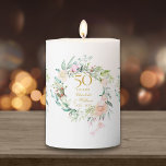 Roses Garland Floral 50th Wedding Anniversary Pillar Candle<br><div class="desc">Featuring a delicate watercolor floral roses garland,  this chic 50th wedding anniversary candle makes the perfect gift and keepsake. Designed by Thisisnotme©</div>