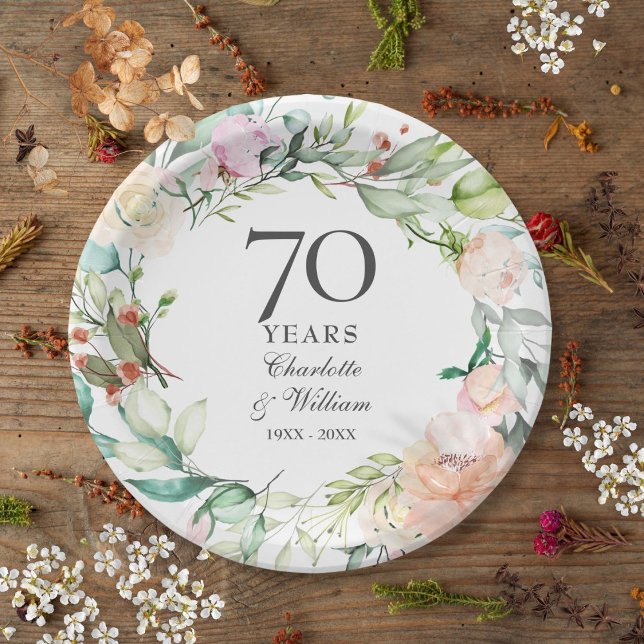 Roses Garland Floral 70th Wedding Anniversary Paper Plates (Roses Garland Floral 70th Wedding Anniversary Paper Plates)