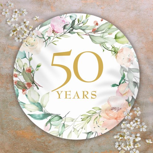 Roses Garland Gold 50th Wedding Anniversary Classic Round Sticker