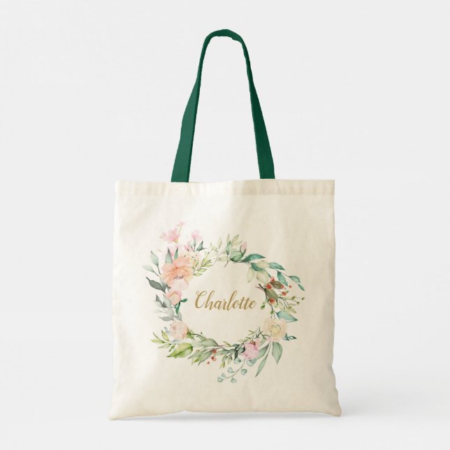 Roses Garland Personalized Script Name  Tote Bag (Back)