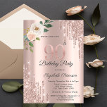 Roses Glitter Drips Rose Gold 90th Birthday   Invitation<br><div class="desc">A modern,  chic,  and glamorous with rose gold glitter drips,  and roses on a rose gold background.</div>