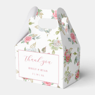Roses & Gold Engraved Leaves Thank You Favor Boxes