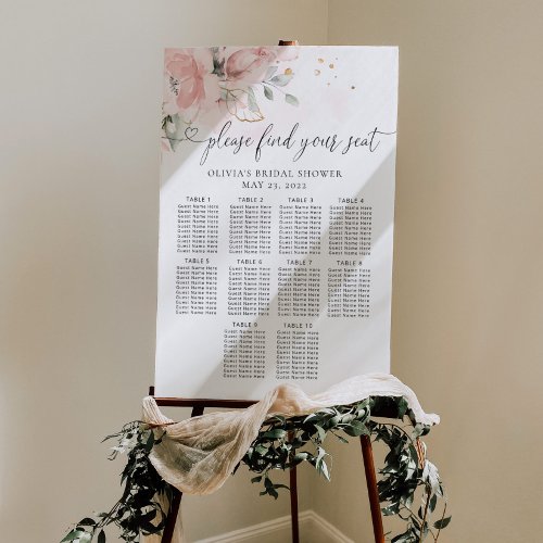 Roses gold floral seating chart foam board