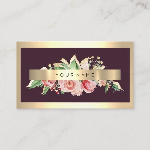 Roses Gold Frame Glitter Pink Floral Makeup Business Card