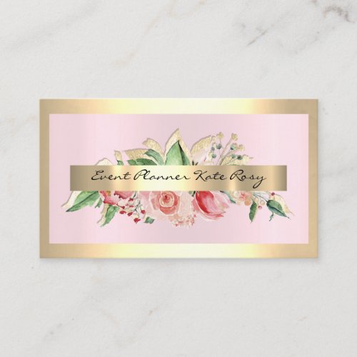 Roses Gold Frame Mint Pink Floral Makeup Business Card