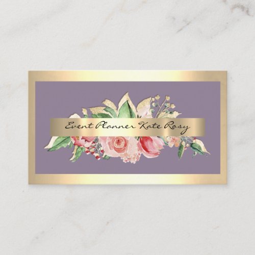 Roses Gold Frame Purple Pink Floral Makeup Business Card