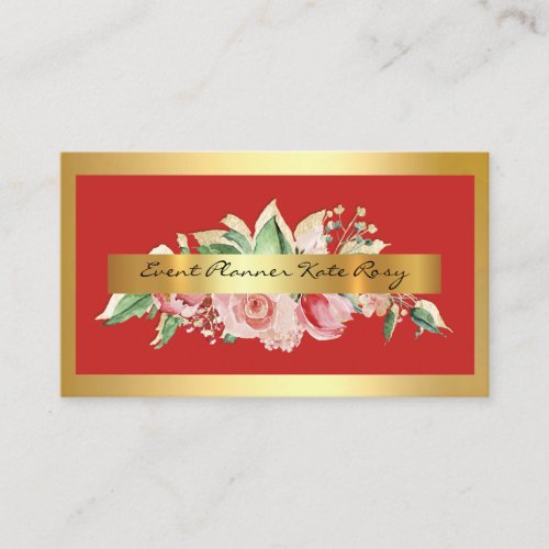 Roses Gold Frame Yellow Red  Pink Floral Makeup Business Card