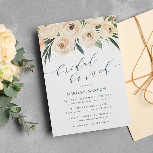 Roses  Gold Glitter Script Bridal Shower Brunch Invitation Postcard