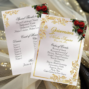 Roses & Gold Leaves - Pearl Quinceanera Program