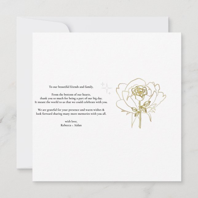 Roses, golden frame, wedding card, thank you postc card (Back)