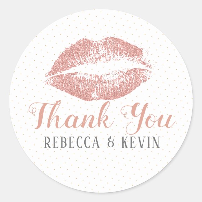 Roses-Gols Lips Kiss Thank You Modern Typography Classic Round Sticker (Front)