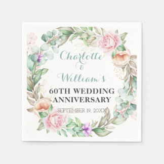 Roses Greenery 60th Diamond Wedding Anniversary Napkins