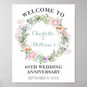 Roses Greenery 60th Diamond Wedding Anniversary Poster