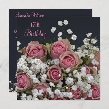 Roses & Gypsophila Bouquet 17th Birthday Invitation by shm_graphics at Zazzle