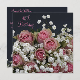 Roses & Gypsophila Bouquet 45th Birthday Invitation