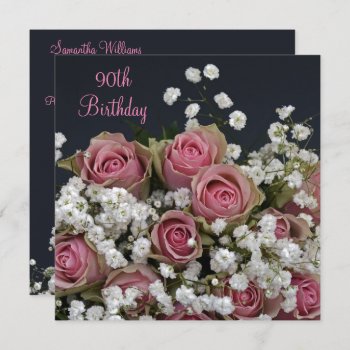 Roses & Gypsophila Bouquet 90th Birthday Invitation by shm_graphics at Zazzle
