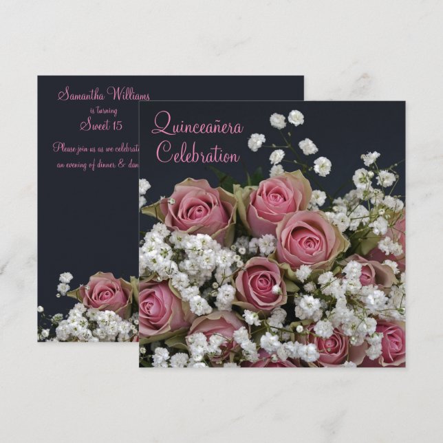 Roses & Gypsophila Bouquet Quinceañera Invitation (Front/Back)