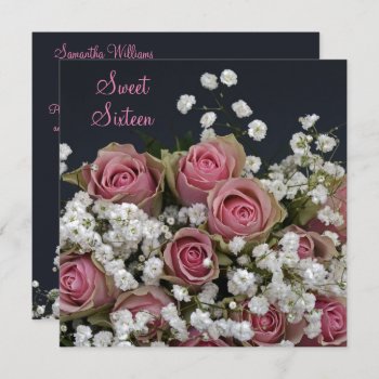 Roses & Gypsophila Bouquet Sweet 16 Invitation by shm_graphics at Zazzle