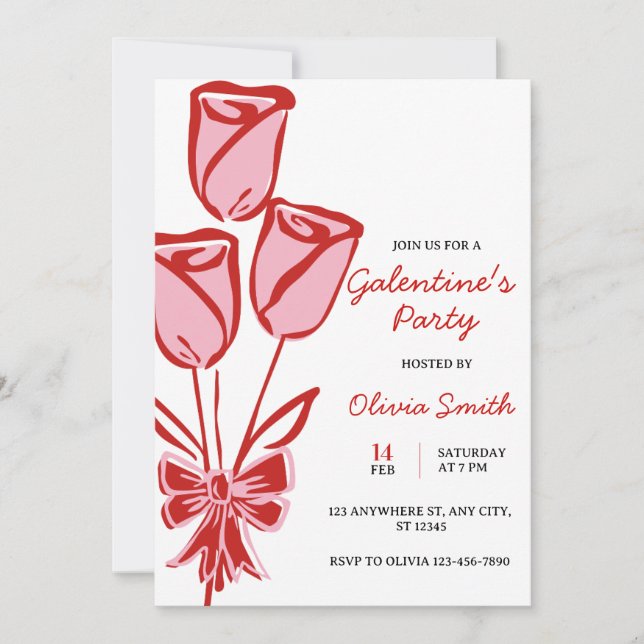 Roses hand drawn galentines girls night party invitation (Front)