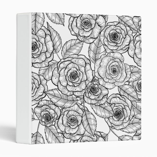 Roses hand drawn pattern 3 ring binder (Front/Spine)